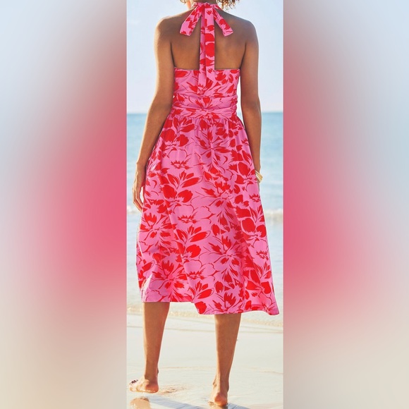 Boston Proper Cabana Floral Halter Fit And Flare Dress Pink Size 16 - Picture 2 of 8